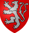 De gueules au lion d'argent à la queue fourchée